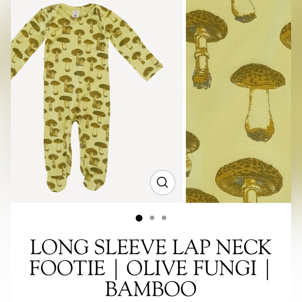LONG SLEEVE LAP NECK FOOTIE  OLIVE FUNGI | BAMBOO mushroom nature foraging woods
